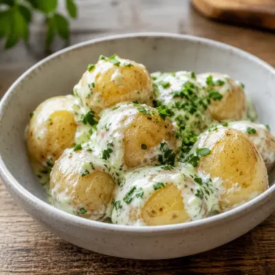 Kartoffeln mit Crème fraîche und Petersilie