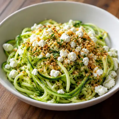Zucchini-Spaghetti mit Feta und Pankocrunch